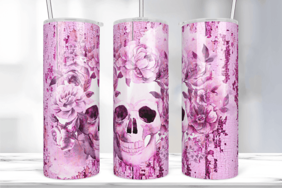 A Pink Floral Skull Tumbler Wrap for Brand Graphics