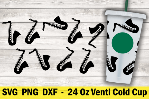 Saxophone Cold Cup Wrap Design for Editorial Graphics & Crafts