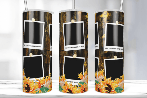 Wood Sunflower Photos Frame Tumbler Wrap Graphics